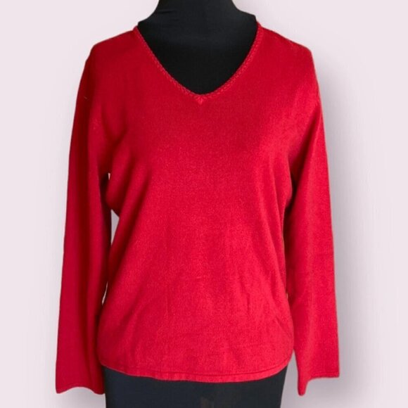 Basic Editions Red V Neck Sweater Medium - Picture 1 of 8